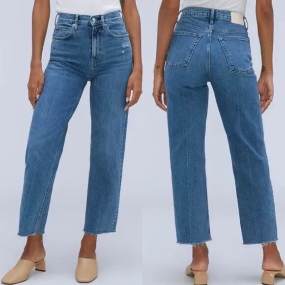 Everlane The Way High Jean Organic Cotton 28 Long Straight Leg Raw Hem
